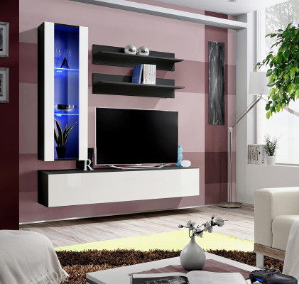 Salle de séjour Unité murale Étagère murale Télé Armoire suspendue Vitrine Étagère Bois Mobilier neuf