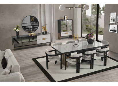 Ensemble de salle à manger moderne Table à manger 8 chaises Buffet Miroir 11 pièces