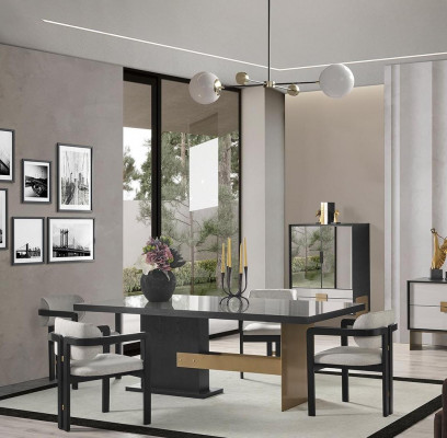 Ensemble de salle à manger de designer Luxe Suite Table à manger 8 chaises Mobilier de salle à manger