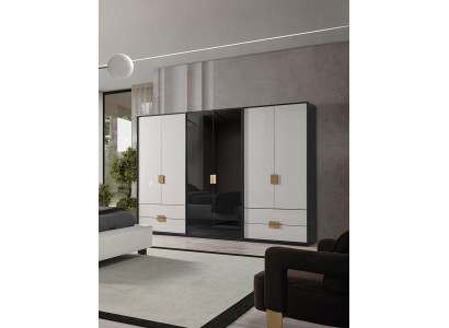 Armoire de chambre noir et blanc moderne Armoire à 6 portes