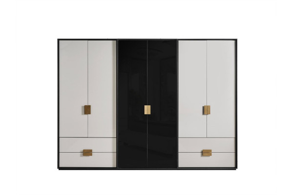 Armoire de chambre noir et blanc moderne Armoire à 6 portes