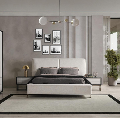 Luxueux ensemble de chambre à coucher Designer Lit double 2x Tables de chevet Élégant