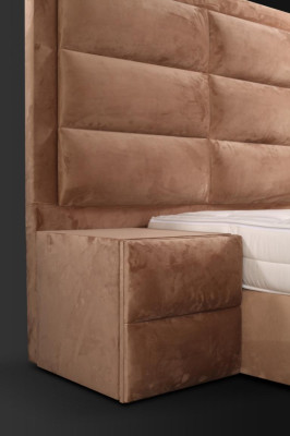 Lit classique en bois marron, design de meubles de chambre élégant en tissu neuf -