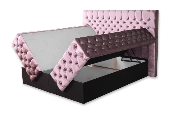 Chesterfield Rose Chambre Double en Bois Design de Meubles Élégant en Tissu d'Ameublement