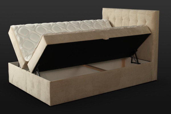 Lit Chesterfield Beige Chambre Mobilier Bois Design Élégant Tissu d'Ameublement