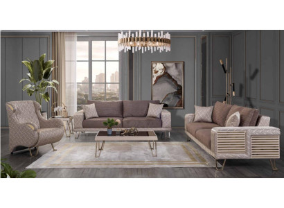 Ensemble de canapé marron-beige 3+3+1 places Table basse design Table d'appoint.