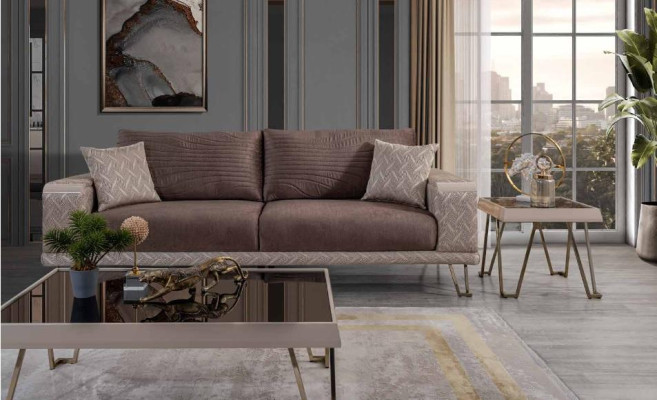 Ensemble de canapé marron-beige 3+3+1 places Table basse design Table d'appoint.