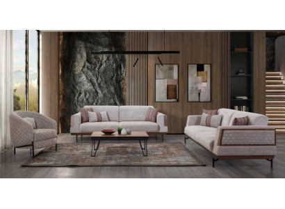 Canapé taupe 3 places + 3 places + 1 place, set de salon, table basse, canapés modernes