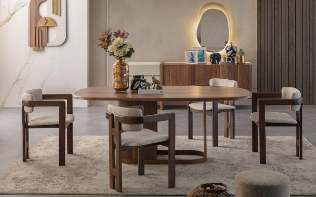 Ensemble de salle à manger moderne Table à manger 4x chaises Commode Miroir Mobilier design