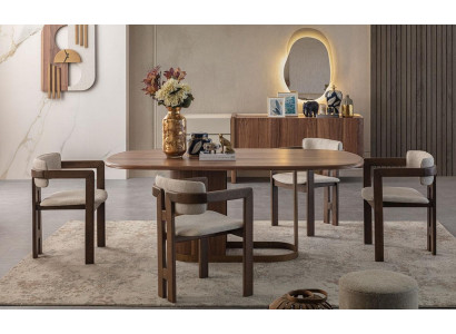 Ensemble de salle à manger moderne Table à manger 4x chaises Commode Miroir Mobilier design