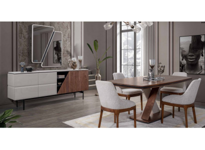 Suite de salle à manger brun-gris Table à manger 4x Chaises Commode Miroir 7 pièces