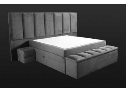 Lit double gris + 2 tables de chevet Classique s design de meubles de chambre plus élégant