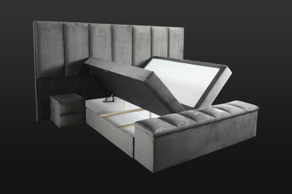 Lit double gris + 2 tables de chevet Classique s design de meubles de chambre plus élégant