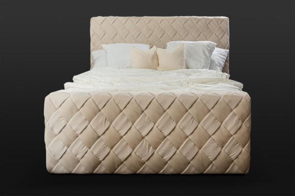 Lit double beige Mobilier de chambre moderne Lit en tissu luxueux et élégant