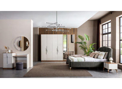 Ensemble de chambre moderne Lit 2x Tables de chevet Coiffeuse avec miroir Armoire nouvelle