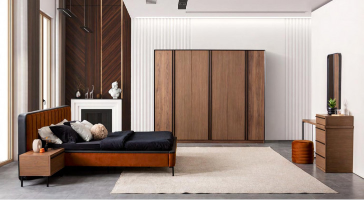 Chambre complète avec lit 2x tables de chevet Armoire Commode Miroir