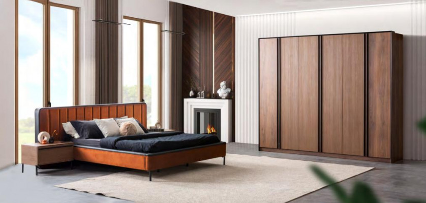 Chambre complète avec lit 2x tables de chevet Armoire Commode Miroir