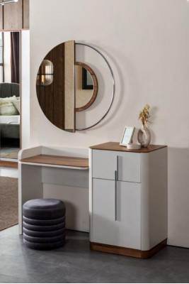 Table de toilette au design moderne en blanc avec miroir Mobilier de chambre de luxe 2 pièces neuf