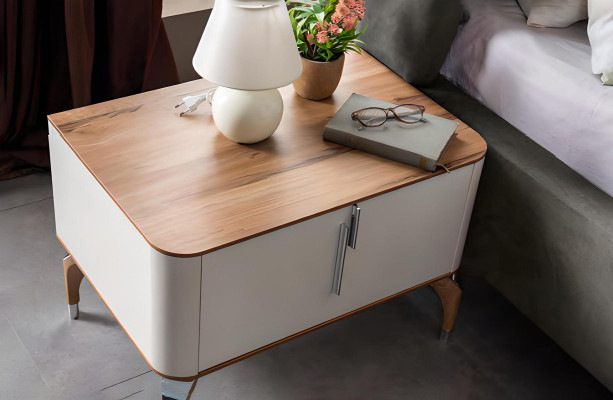 Chambre luxueuse Table de chevet moderne Design moderne et blanc Bois