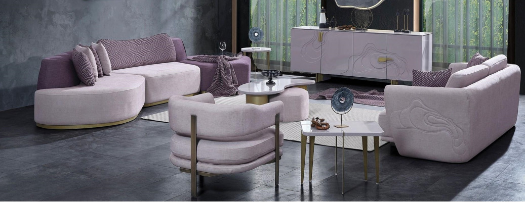 Ensemble de canapés en tissu rose vif pour intérieur Grand canapé d'angle en forme de L Moderne lot de 5 pièces