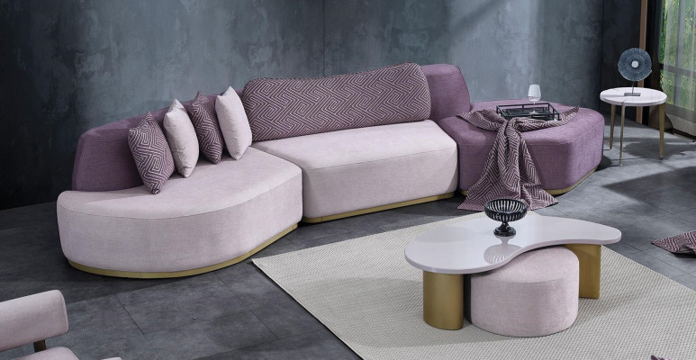 Ensemble de canapés en tissu rose vif pour intérieur Grand canapé d'angle en forme de L Moderne lot de 5 pièces