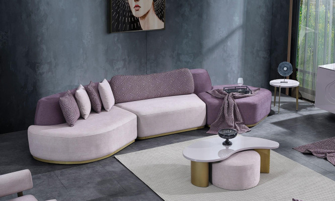 Tissu Canapés Ensemble de canapé Grand paysage de vie en rose Ensemble de canapé 3 pièces Moderne