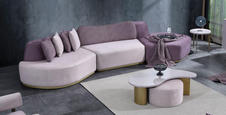 Ensemble de canapé Grand paysage de vie Rose canapés en tissu Ensemble moderne 7 pièces