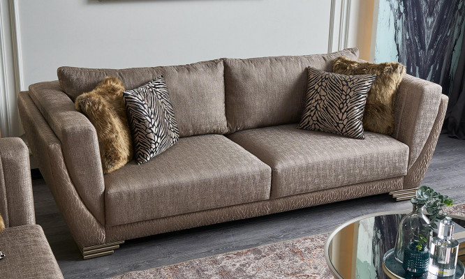 Canapé en tissu, ensemble de canapé trois places, canapé rembourré marron, ensemble moderne de 3 pièces