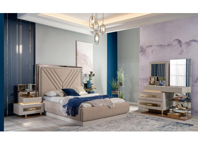 Lit double Complet e Chambre Lit Beige 4 pièces Bois Coiffeuse