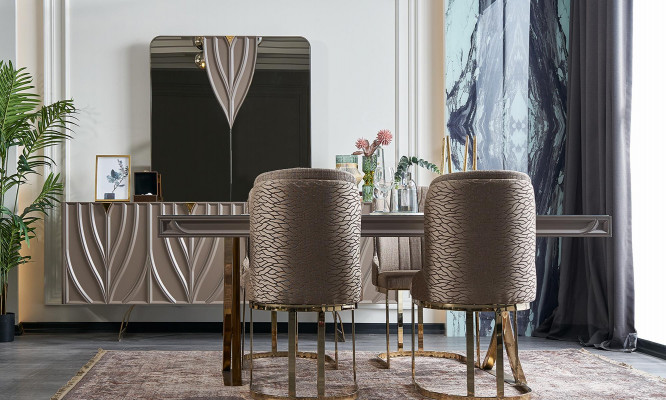 Table à manger Set de table Salle à manger Bois Marron Ensemble 7 pièces Chaises Luxe