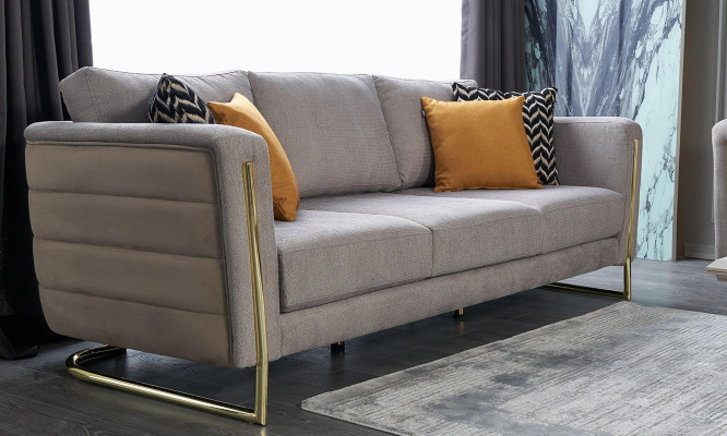 Canapé 3 places en tissu gris, canapé en tissu, canapé rembourré moderne