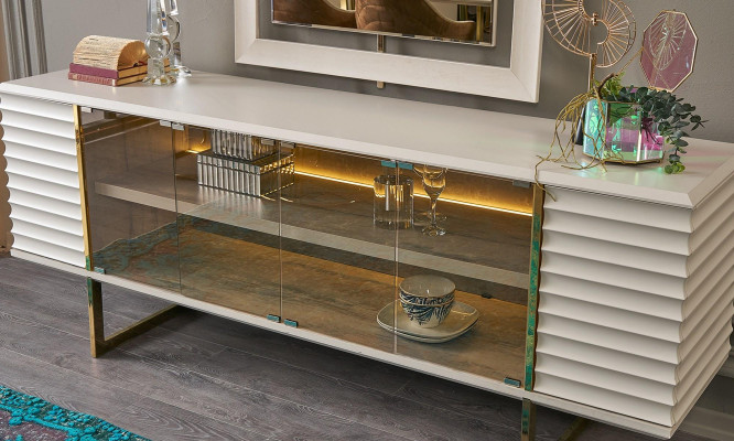 Enfilade avec miroir Salle à manger Bois Beige Commode