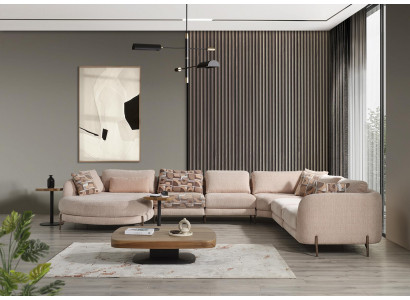 Ensemble de salon Canapé d'angle Forme en U Mobilier 2x Table d'appoint Bois Moderne Table basse