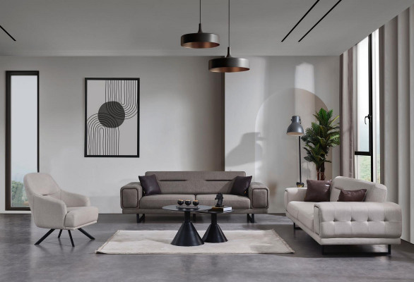 Salon Canapés Complet de Luxe 2x Canapé Trois Places Moderne Fauteuil Ameublement