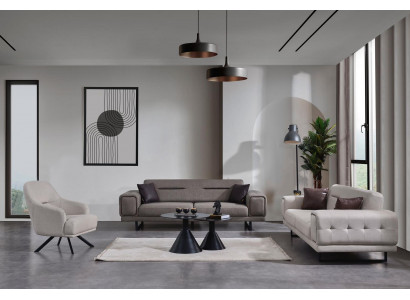 Salon Canapés Complet de Luxe 2x Canapé Trois Places Moderne Fauteuil Ameublement