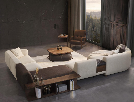 Fauteuil de salon en tissu Brun Mobilier Salon Bois Ameublement Linge de luxe neuf