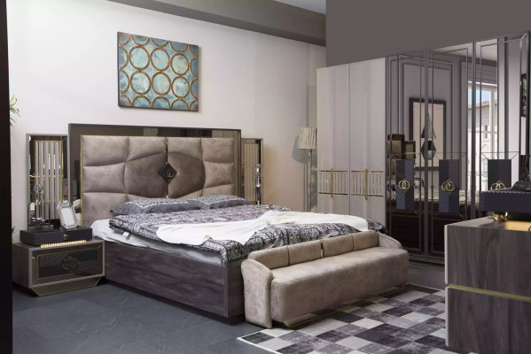 Chambre Suite de luxe Lit double 2x Tables de chevet Armoire Mobilier