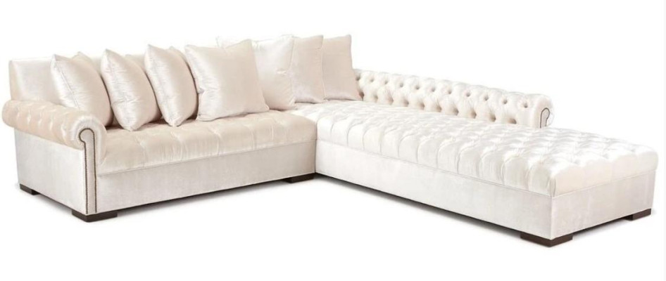 Canapé d'angle blanc en tissu Chesterfield Design Canapés Rembourrés Canapés en Tissu Mobilier de Luxe
