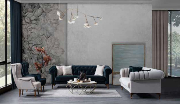 Canapé Chesterfield ensemble de canapés fauteuil de luxe deux places en tissu