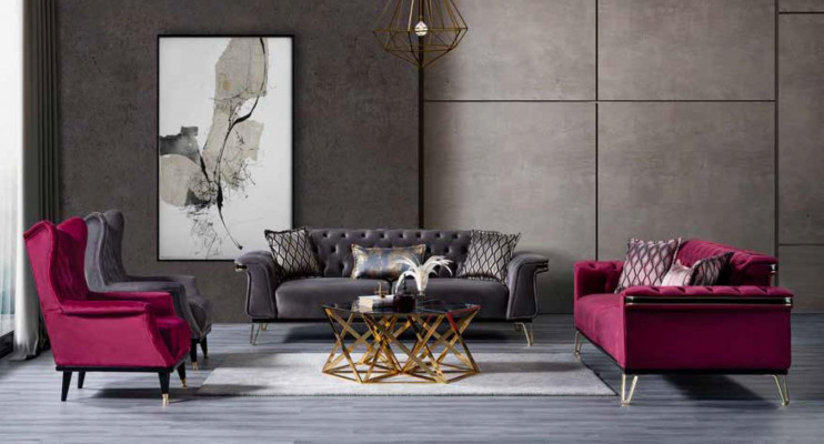 Canapé trois places de luxe, canapé moderne de designer, mobilier rembourré de salon