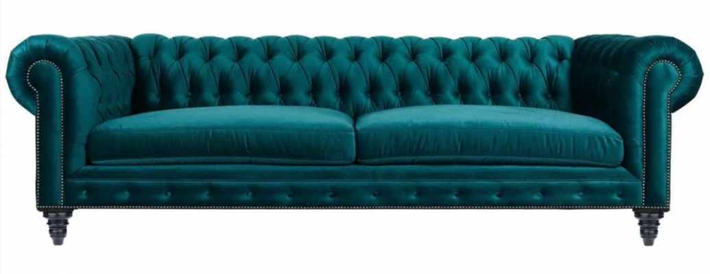 Chesterfield Trois places Meubles créatifs Tissu textile Bleu vert Salon Moderne