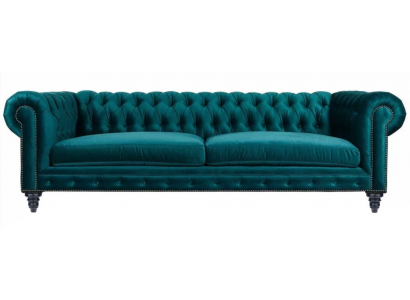 Chesterfield Trois places Meubles créatifs Tissu textile Bleu vert Salon Moderne
