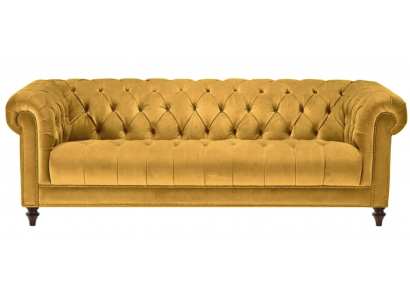Trois canapés de salon jaunes en tissu 3 places Design Chesterfield en tissu de salon
