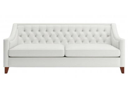 Canapé Chesterfield design moderne trois places blanc en textile, nouveau meuble original.