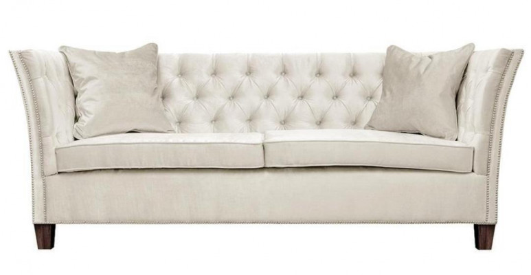 Canapé Chesterfield deux places en tissu gris clair pour le salon, design et créatif