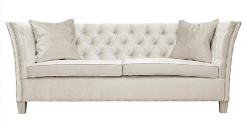 Canapé Chesterfield deux places en tissu gris clair pour le salon, design et créatif