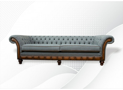 Grand canapé xxl 4 places Chesterfield Suite rembourrée en cuir et textile gris