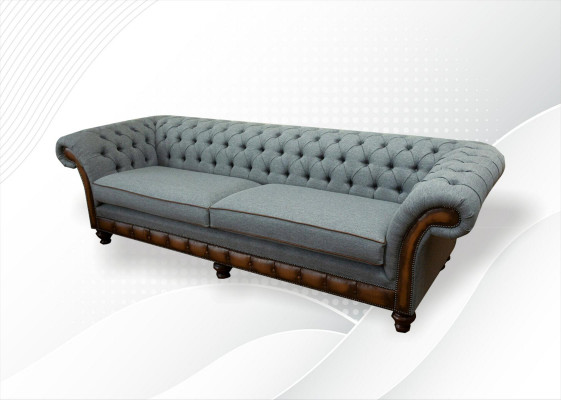 Grand canapé xxl 4 places Chesterfield Suite rembourrée en cuir et textile gris