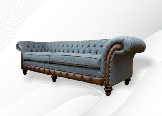 Grand canapé xxl 4 places Chesterfield Suite rembourrée en cuir et textile gris