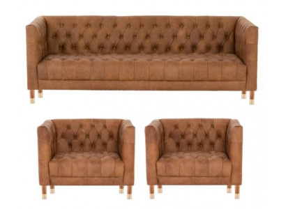 Chesterfield en velours marron 2 Fauteuil cuir Design Moderne Set de canapé Nouveaux canapés